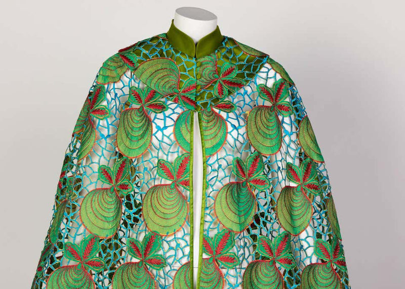 Duro Olowu Green Blue Red Cut Out Silk Lace Cape, 2012