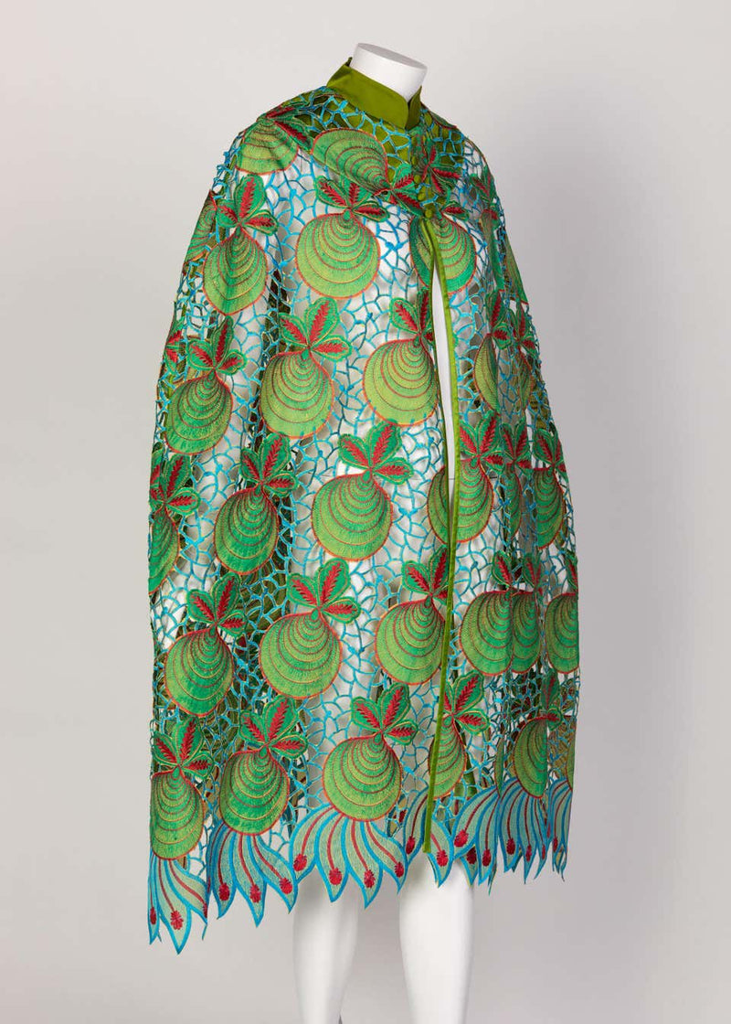 Duro Olowu Green Blue Red Cut Out Silk Lace Cape, 2012