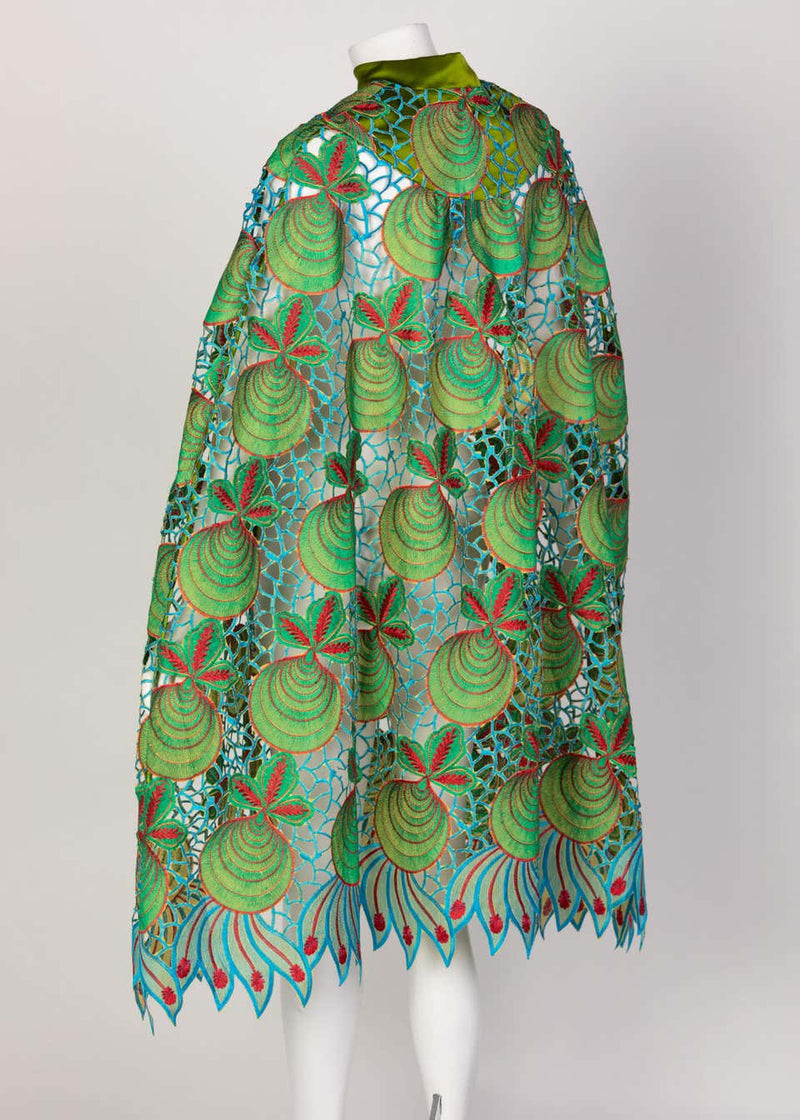 Duro Olowu Green Blue Red Cut Out Silk Lace Cape, 2012