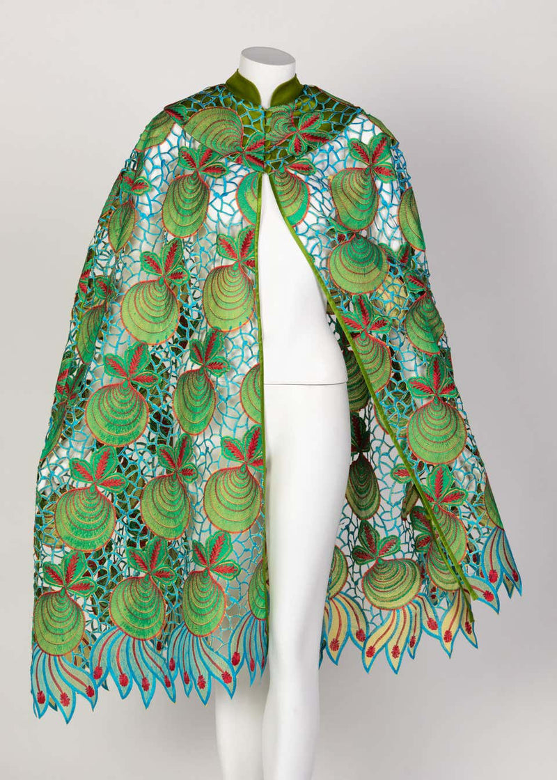 Duro Olowu Green Blue Red Cut Out Silk Lace Cape, 2012