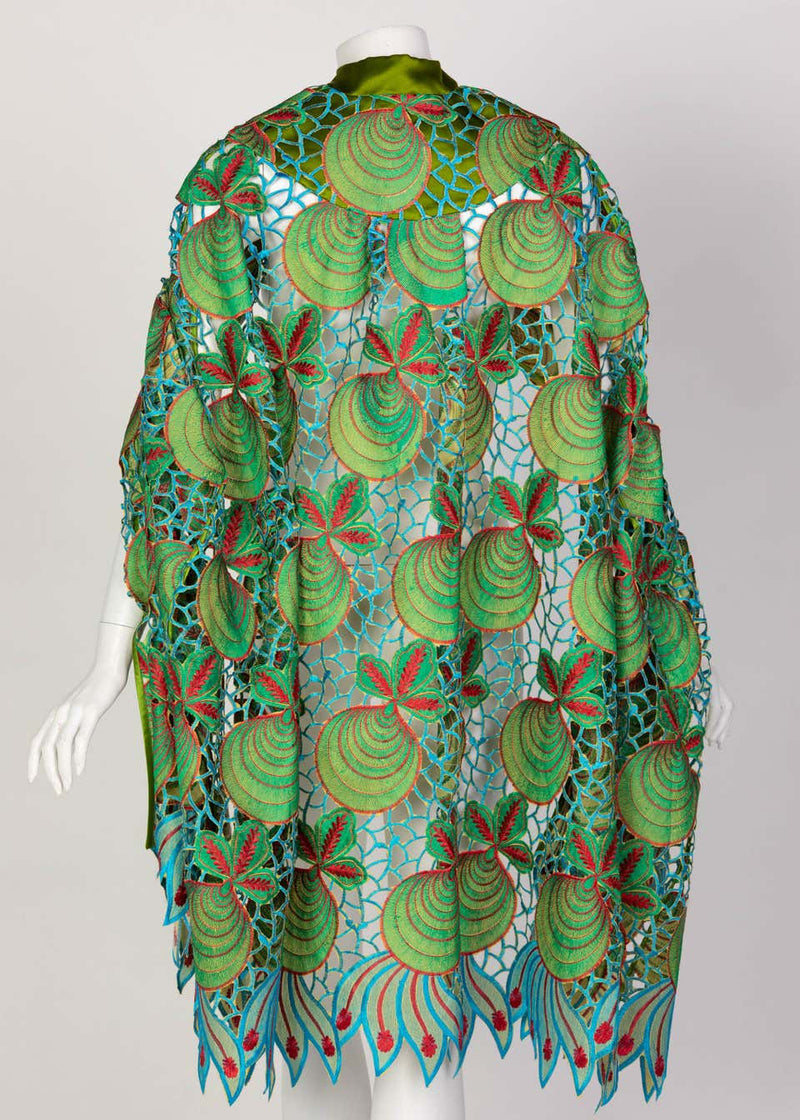 Duro Olowu Green Blue Red Cut Out Silk Lace Cape, 2012