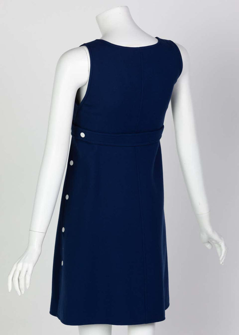 Courrèges Numbered Couture Navy White Wool Zipper Mod Space-Age Dress, 1970s
