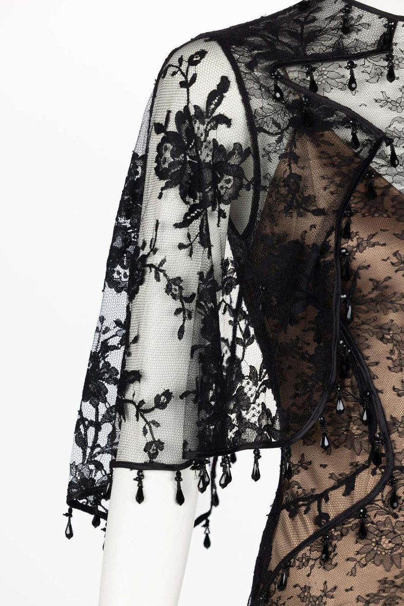 Givenchy Tisci Black Beaded Chantilly Lace Capelet Gown Pre-Fall 2017