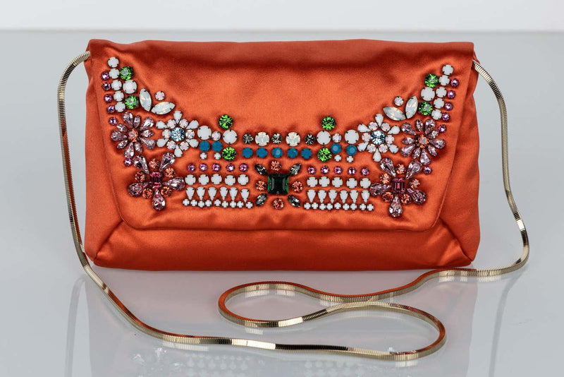 Lanvin Alber Elbaz Orange Satin Jewel Embellished Shoulder Bag/ Clutch