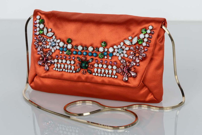 Lanvin Alber Elbaz Orange Satin Jewel Embellished Shoulder Bag/ Clutch