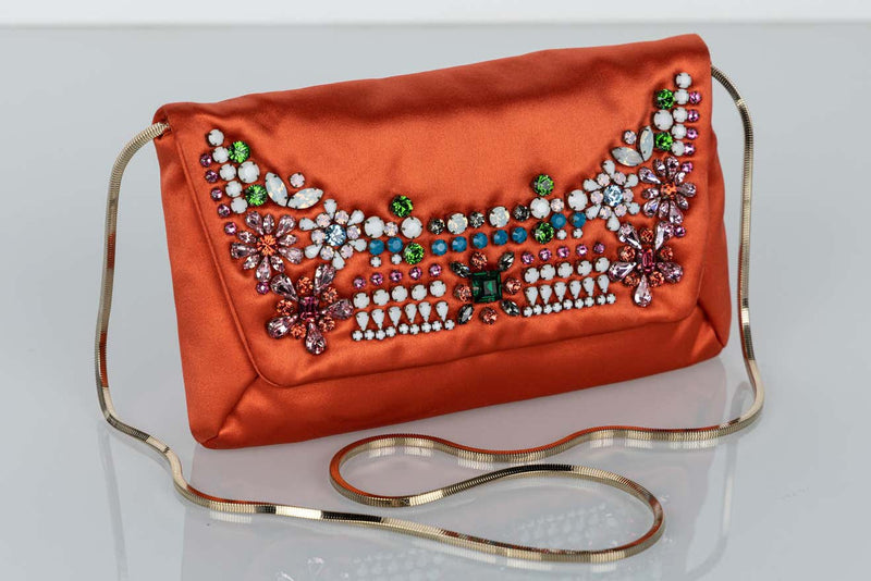 Lanvin Alber Elbaz Orange Satin Jewel Embellished Shoulder Bag/ Clutch