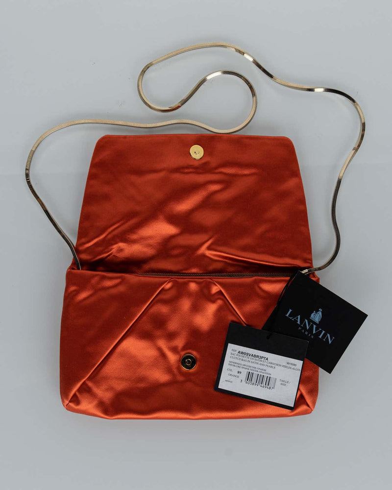 Lanvin Alber Elbaz Orange Satin Jewel Embellished Shoulder Bag/ Clutch