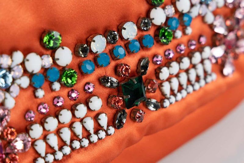 Lanvin Alber Elbaz Orange Satin Jewel Embellished Shoulder Bag/ Clutch
