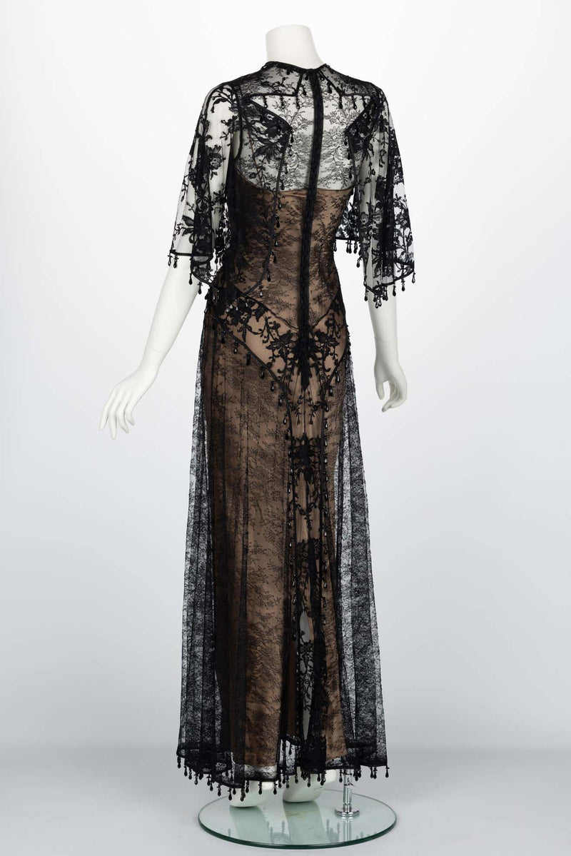 Givenchy Tisci Black Beaded Chantilly Lace Capelet Gown Pre-Fall 2017