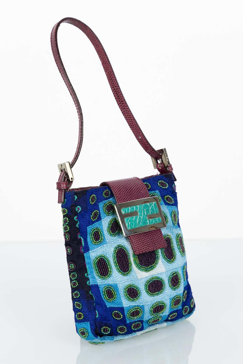 Vintage Rare Fendi Victor Vasarely Lizard Trim Mini Bag, 1990s