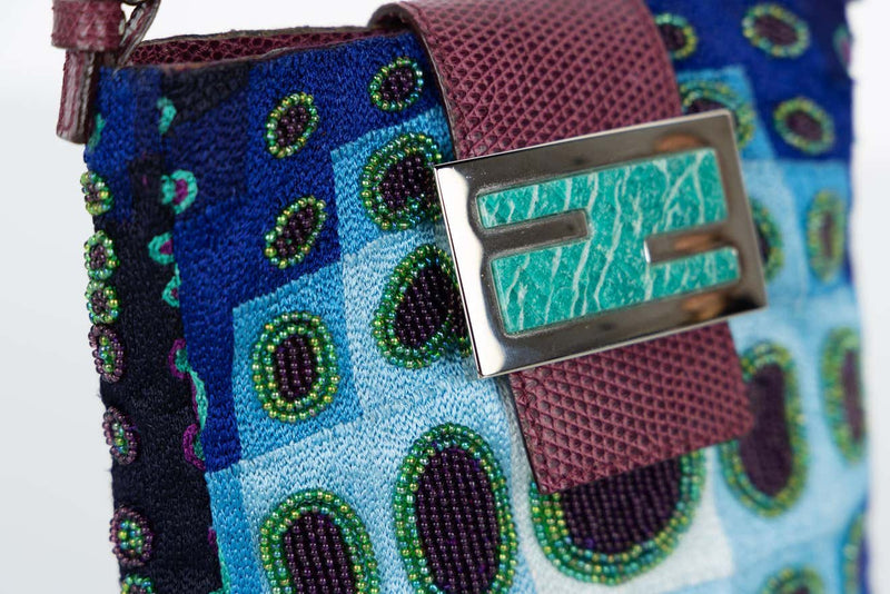 Vintage Rare Fendi Victor Vasarely Lizard Trim Mini Bag, 1990s