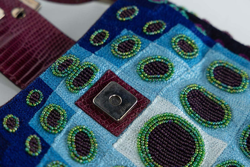 Vintage Rare Fendi Victor Vasarely Lizard Trim Mini Bag, 1990s