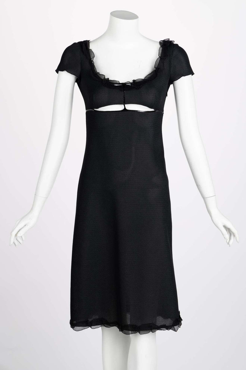 Prada Black Cutout Patent Trim Dress, 1990s Basha Gold Prada Black Cutout Patent Trim Dress, 1990s Basha Gold