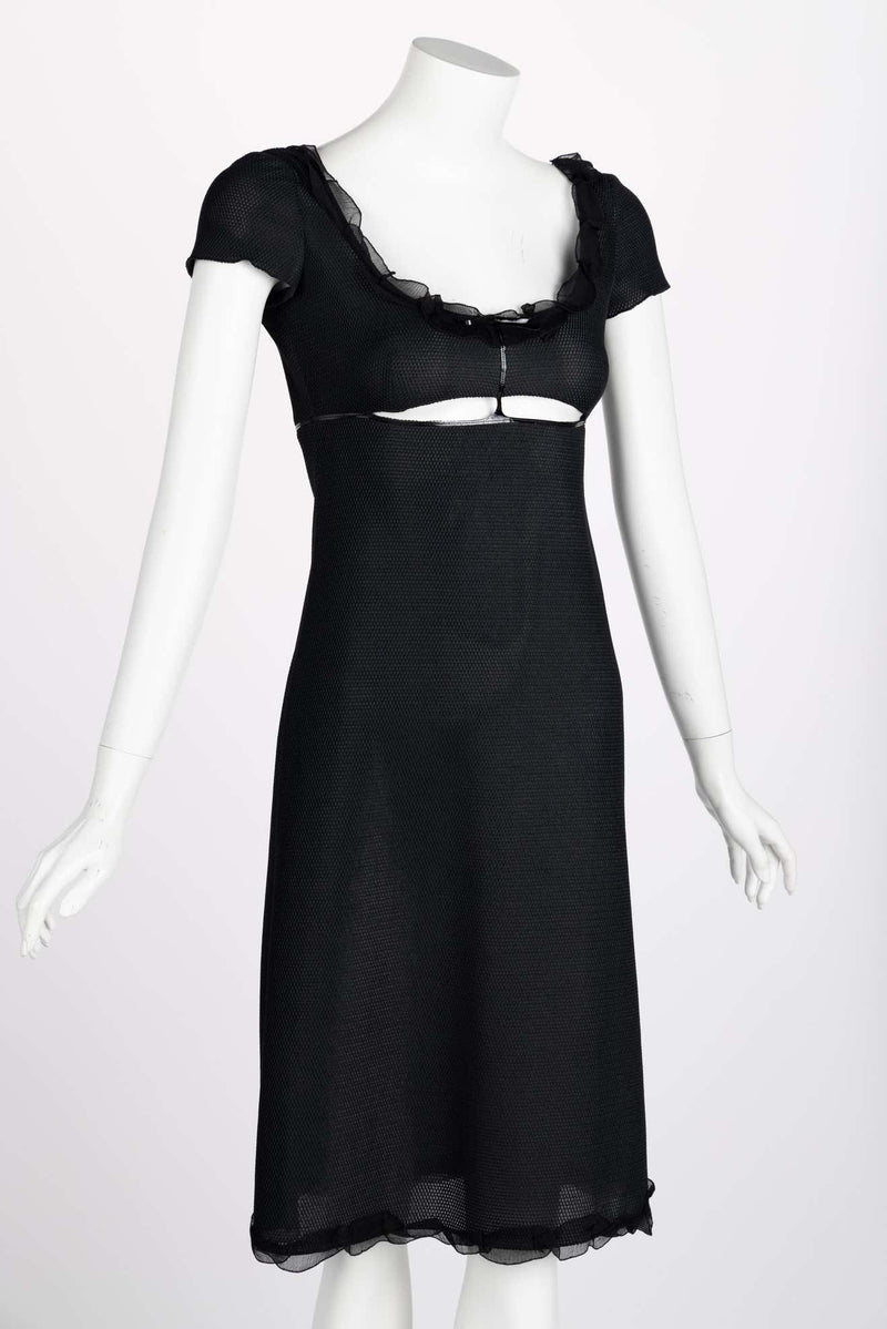 Prada Black Cutout Patent Trim Dress, 1990s Basha Gold Prada Black Cutout Patent Trim Dress, 1990s Basha Gold