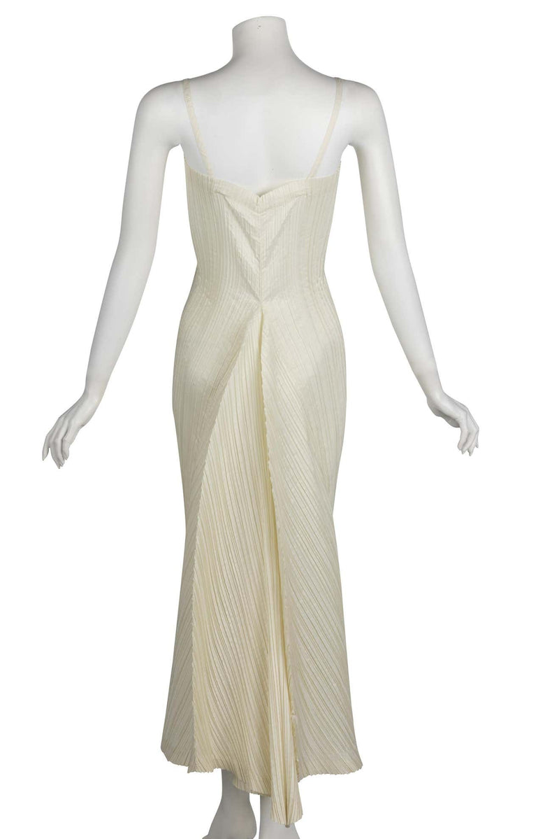 Vintage Issey Miyake Ivory Sleeveless Sculptural Dress Museum Held, 1980s