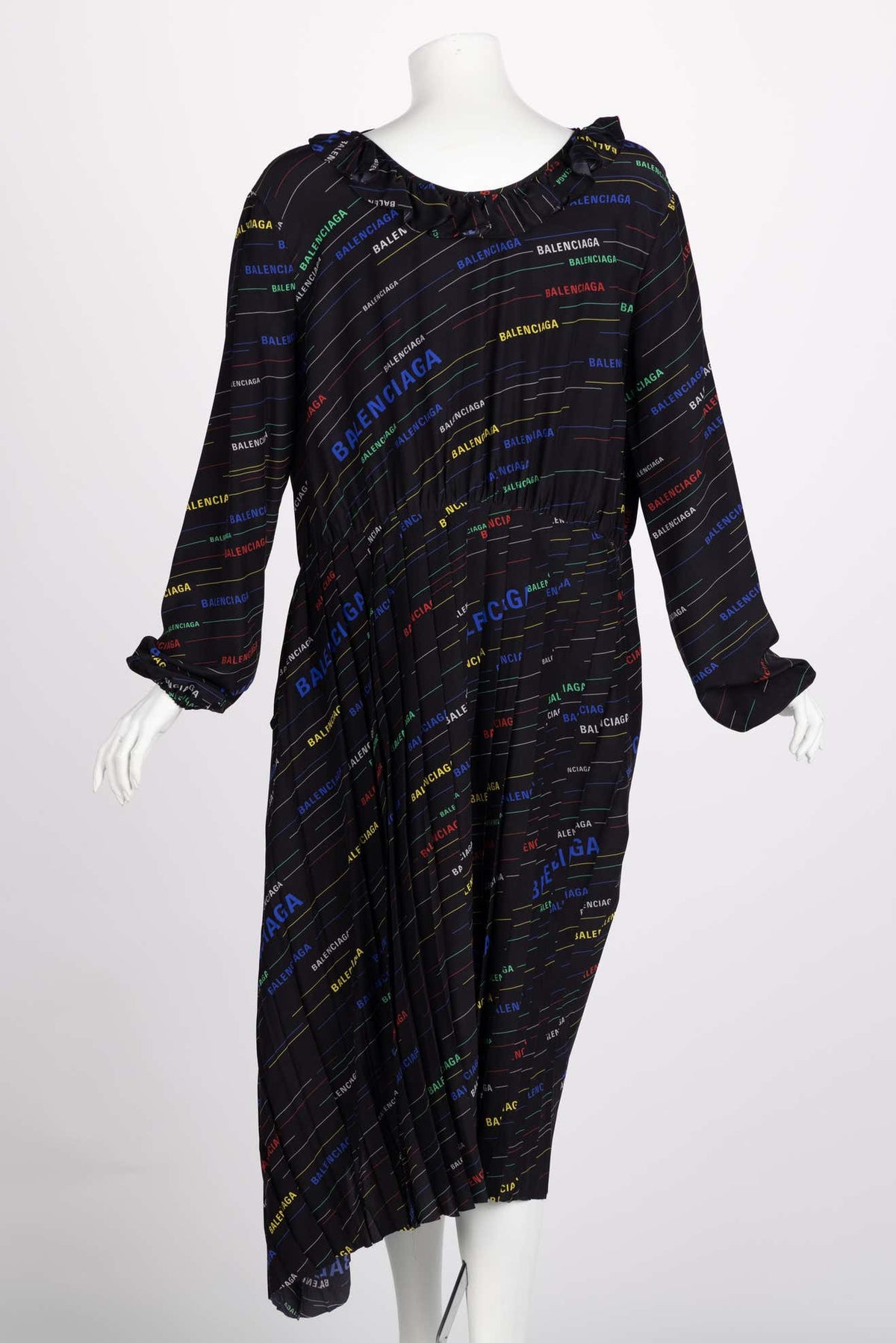 Balenciaga Ruffled Printed Black Silk Crepe De Chine Midi Dress Resort –  Basha Gold