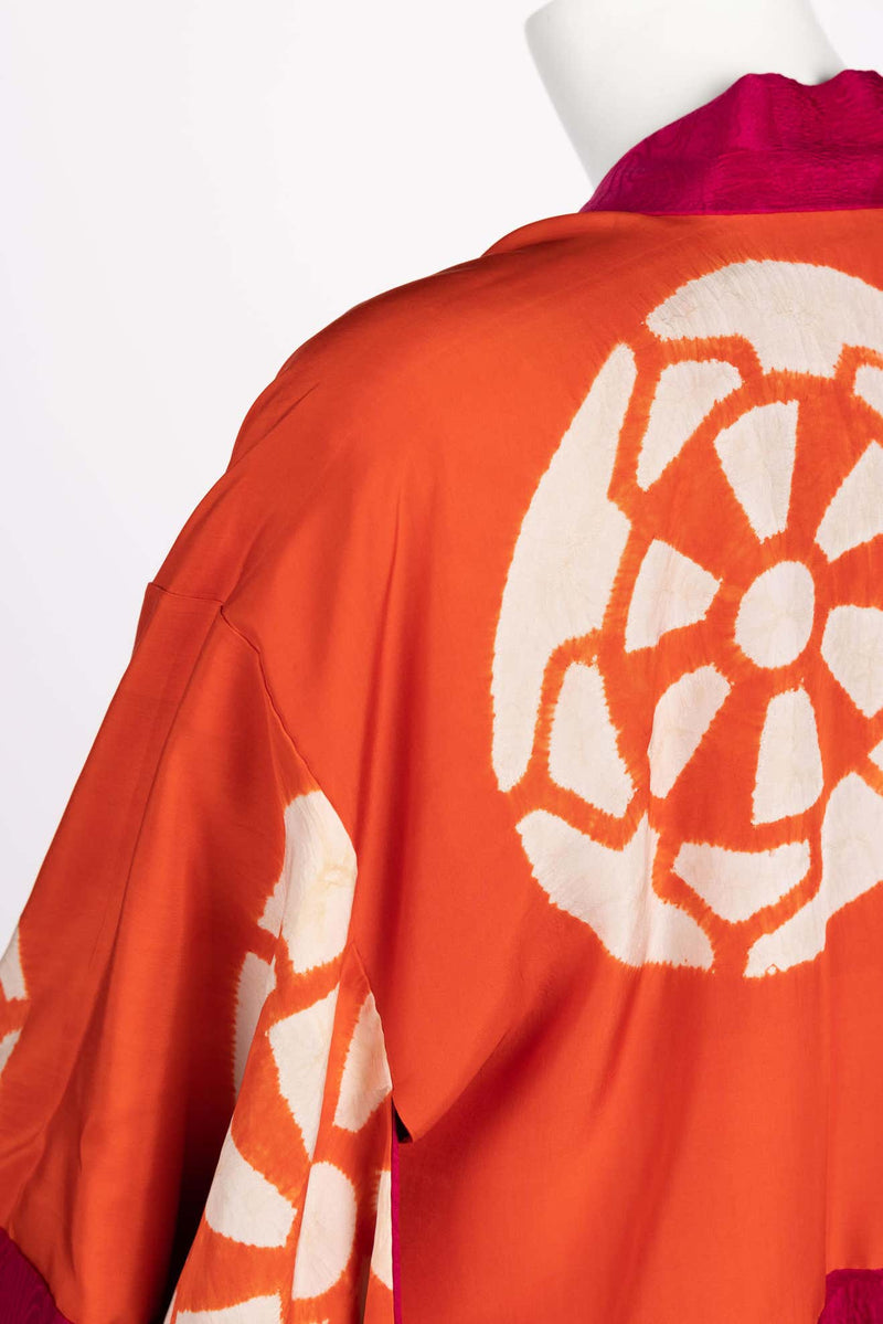 Vintage Japanese Magenta Orange Tie Dye Silk Kimono jacket, 1970s