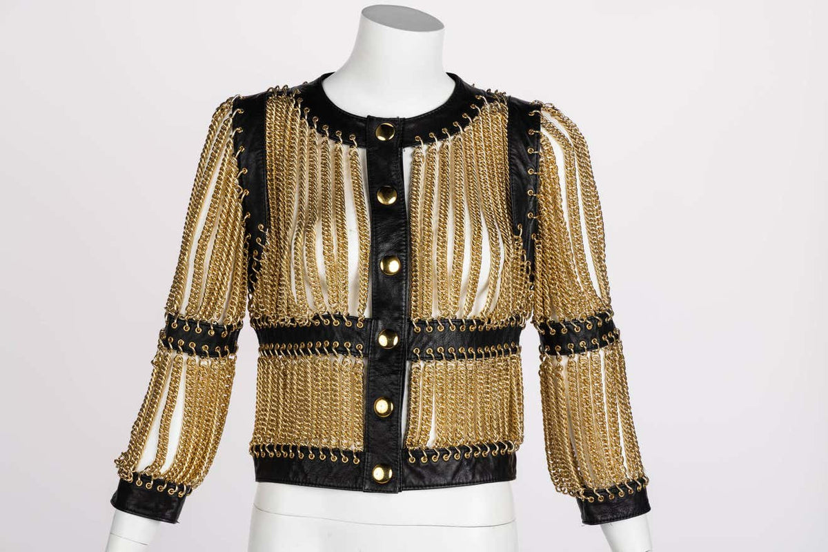 Moschino Archive Gold Chain Leather Jacket JLO Spring 2010 Basha Gold