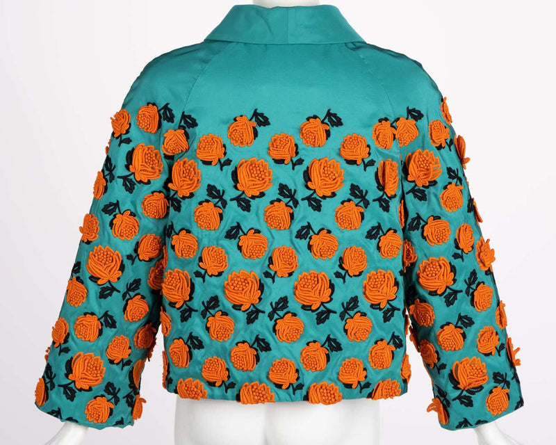 Prada Turquoise Silk Taffeta Floral Applique Jacket, Spring 2012