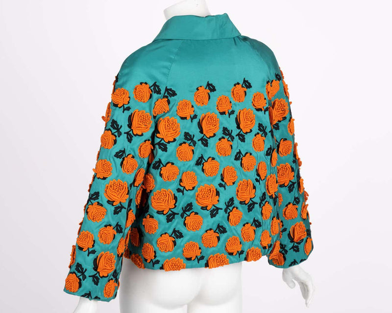 Prada Turquoise Silk Taffeta Floral Applique Jacket, Spring 2012