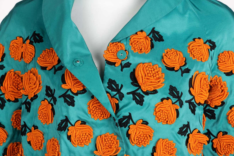Prada Turquoise Silk Taffeta Floral Applique Jacket, Spring 2012