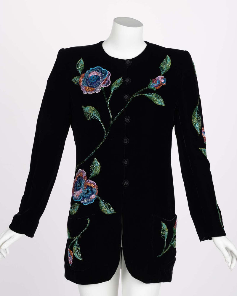 Vintage Emanuel Ungaro Black Silk Velvet Beaded Jacket, 1990s