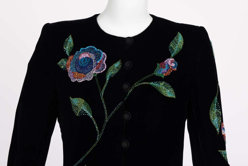 Vintage Emanuel Ungaro Black Silk Velvet Beaded Jacket, 1990s