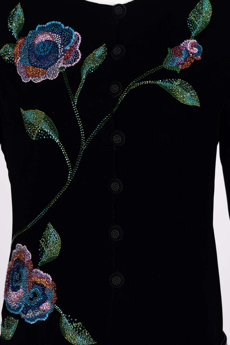 Vintage Emanuel Ungaro Black Silk Velvet Beaded Jacket, 1990s