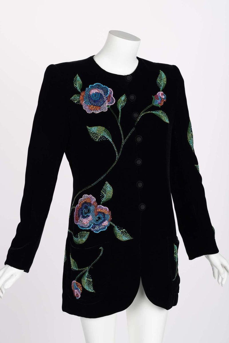 Vintage Emanuel Ungaro Black Silk Velvet Beaded Jacket, 1990s