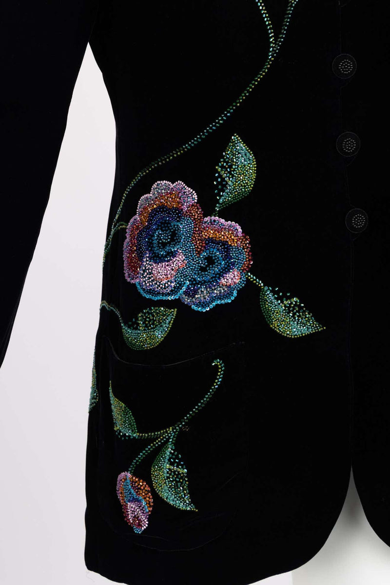 Vintage Emanuel Ungaro Black Silk Velvet Beaded Jacket, 1990s