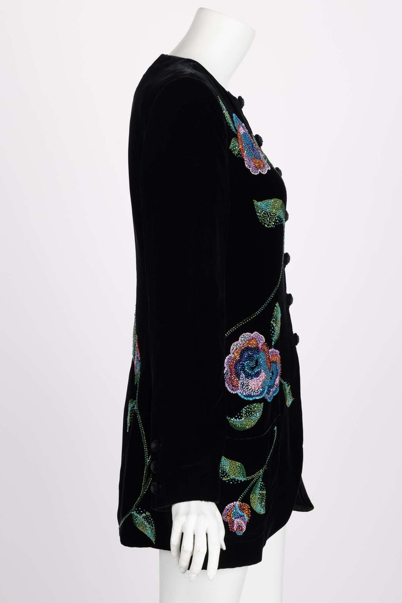 Vintage Emanuel Ungaro Black Silk Velvet Beaded Jacket, 1990s