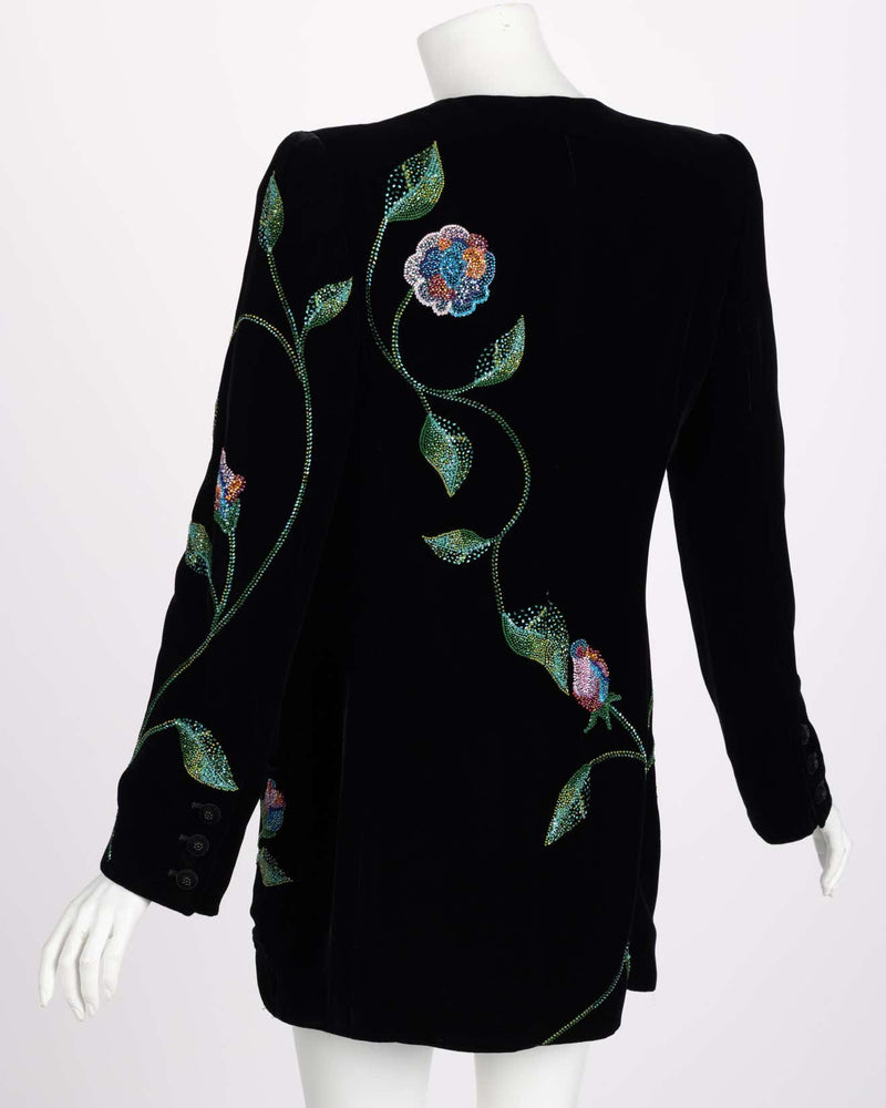 Vintage Emanuel Ungaro Black Silk Velvet Beaded Jacket, 1990s