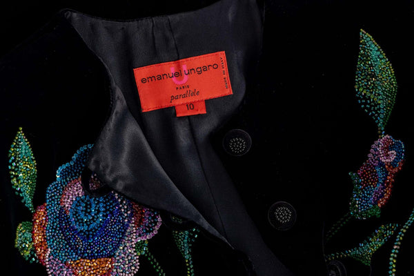 Vintage Emanuel Ungaro Black Silk Velvet Beaded Jacket, 1990s