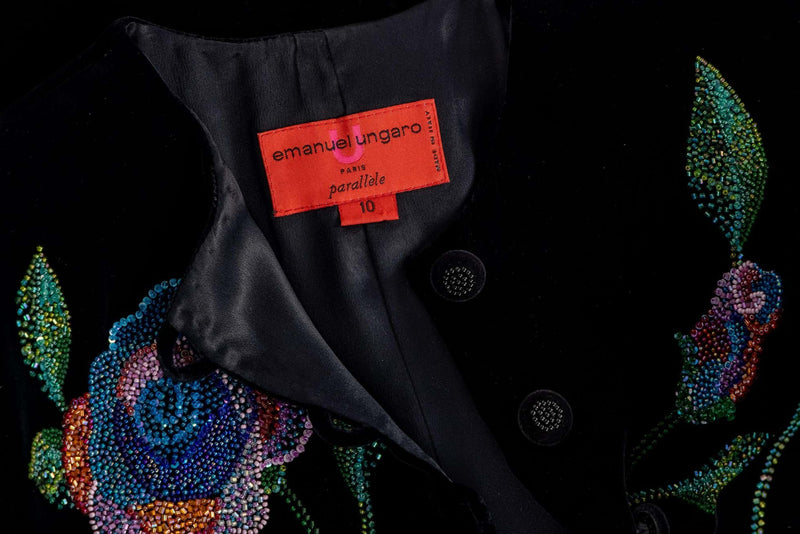 Vintage Emanuel Ungaro Black Silk Velvet Beaded Jacket, 1990s