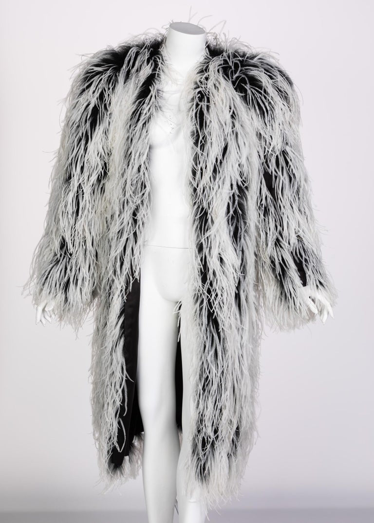 Yves Saint Laurent White Black Ostrich Feather Coat YSL Rare Documented 1960s