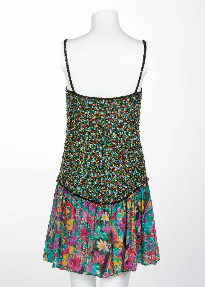 James Galanos Couture Beaded Floral Silk Mini Dress with Hooded Opera Coat, 1970