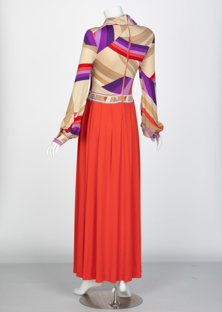 Leonard Paris Silk Jersey Swirl Print Maxi Dress Vintage Documented, 1970s