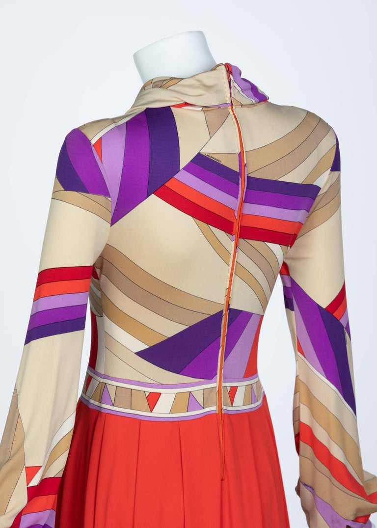 Leonard Paris Silk Jersey Swirl Print Maxi Dress Vintage Documented, 1970s