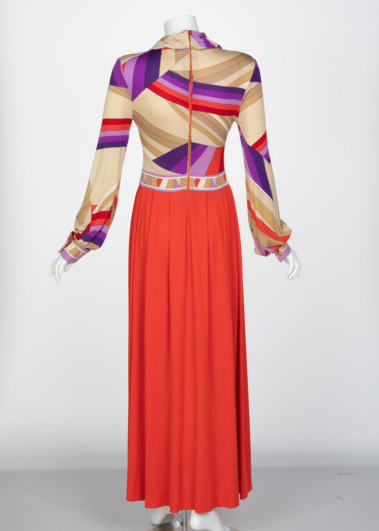 Leonard Paris Silk Jersey Swirl Print Maxi Dress Vintage Documented, 1970s