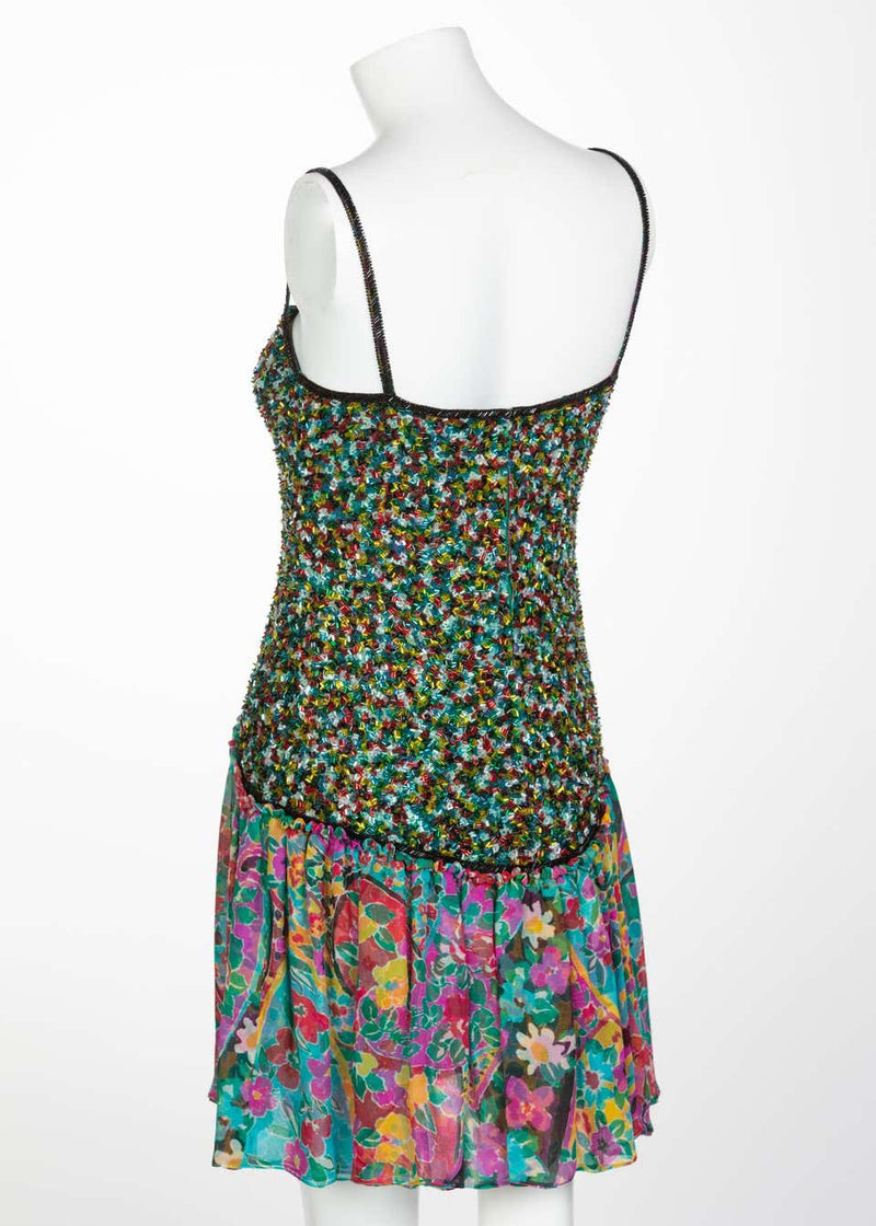 James Galanos Couture Beaded Floral Silk Mini Dress with Hooded Opera Coat, 1970