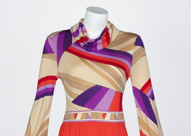 Leonard Paris Silk Jersey Swirl Print Maxi Dress Vintage Documented, 1970s