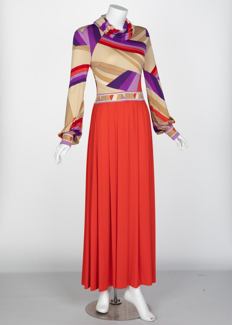 Leonard Paris Silk Jersey Swirl Print Maxi Dress Vintage Documented, 1970s