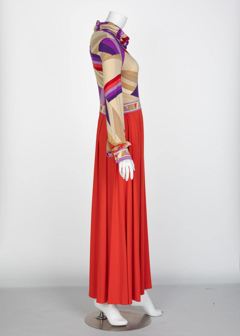 Leonard Paris Silk Jersey Swirl Print Maxi Dress Vintage Documented, 1970s