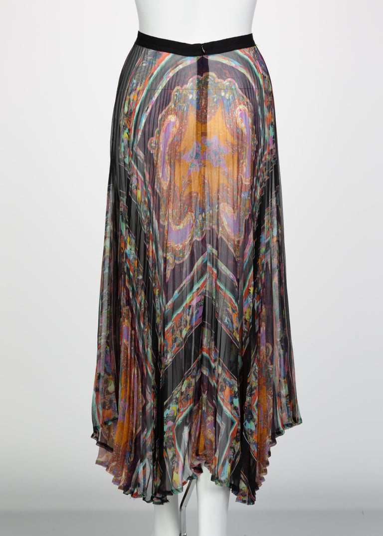 Dries Van Noten Sheer Silk Printed Pleated Skirt, Runway 2008