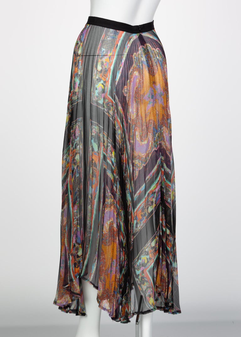 Dries Van Noten Sheer Silk Printed Pleated Skirt, Runway 2008