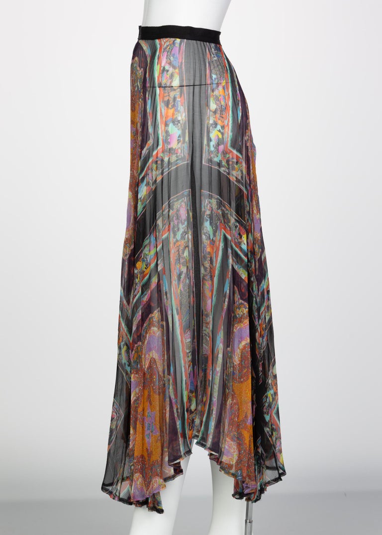 Dries Van Noten Sheer Silk Printed Pleated Skirt, Runway 2008