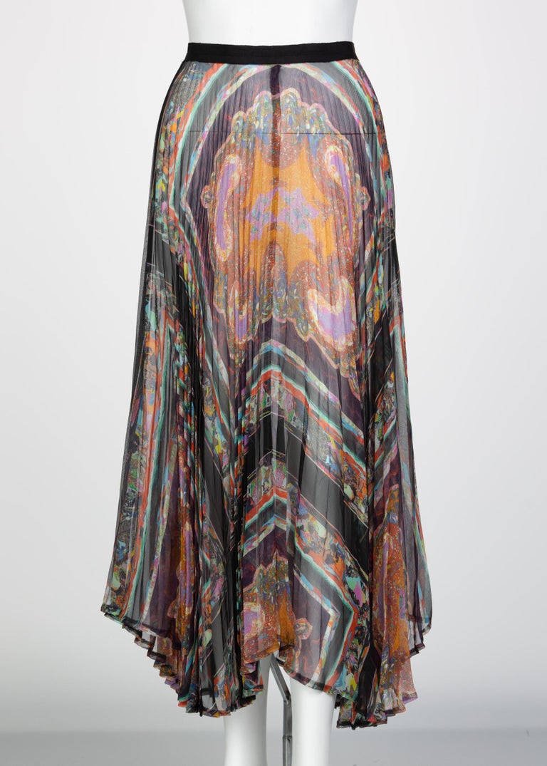 Dries Van Noten Sheer Silk Printed Pleated Skirt, Runway 2008