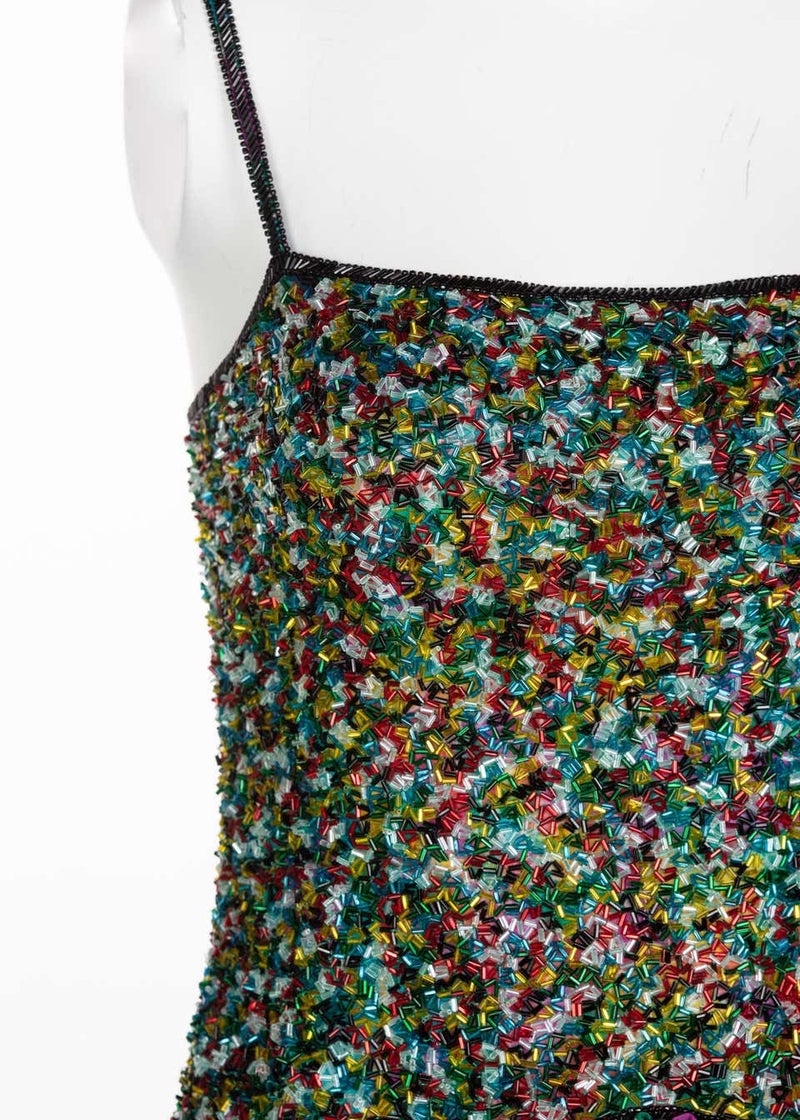 James Galanos Couture Beaded Floral Silk Mini Dress with Hooded Opera Coat, 1970