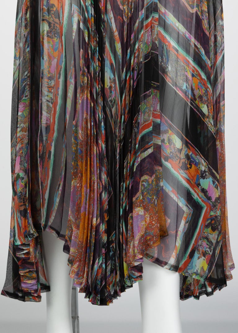 Dries Van Noten Sheer Silk Printed Pleated Skirt, Runway 2008
