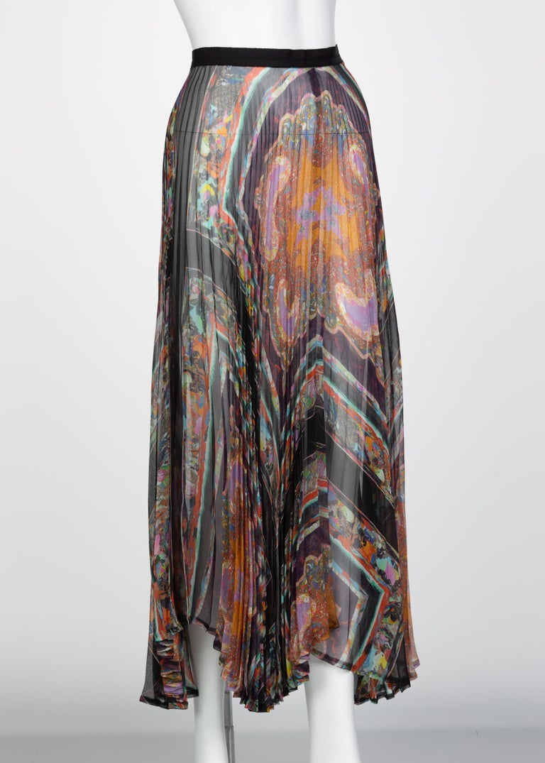 Dries Van Noten Sheer Silk Printed Pleated Skirt, Runway 2008